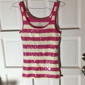 Old Navy Pink and Cream Sequin Tank Top